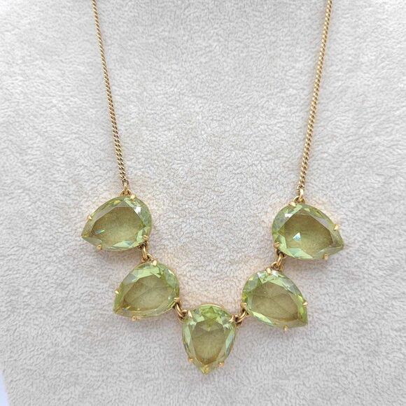 J Crew Green Pear Shaped Crystal 5 Stone Necklace - Picture 8 of 9